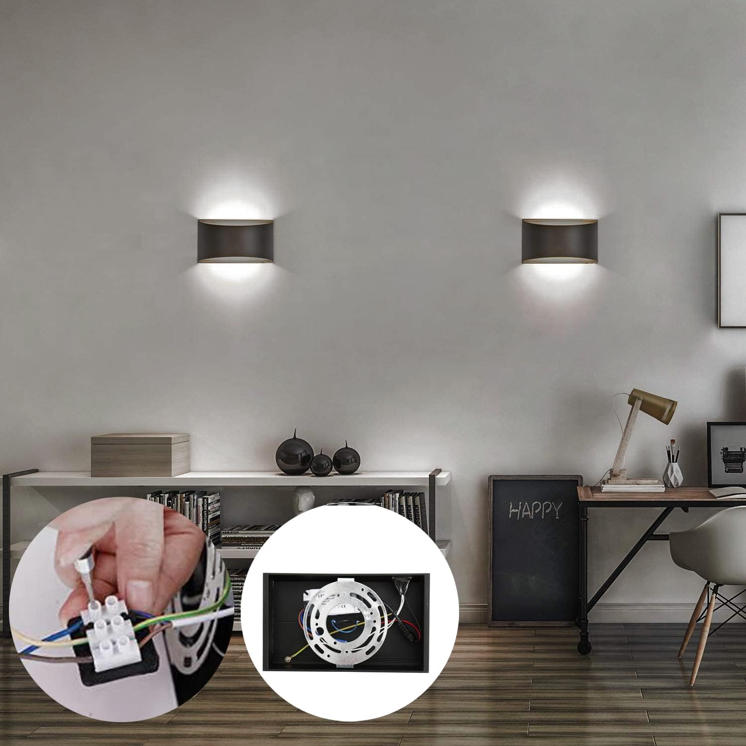 Indoor Dimmable Wall Sconces with Dimmable Switch, Modern LED Sconces Wall Lighting 16W Wall Light Fixtures Aluminum Up and Down Wall Lights (Black with Touch dimming, 6000K)