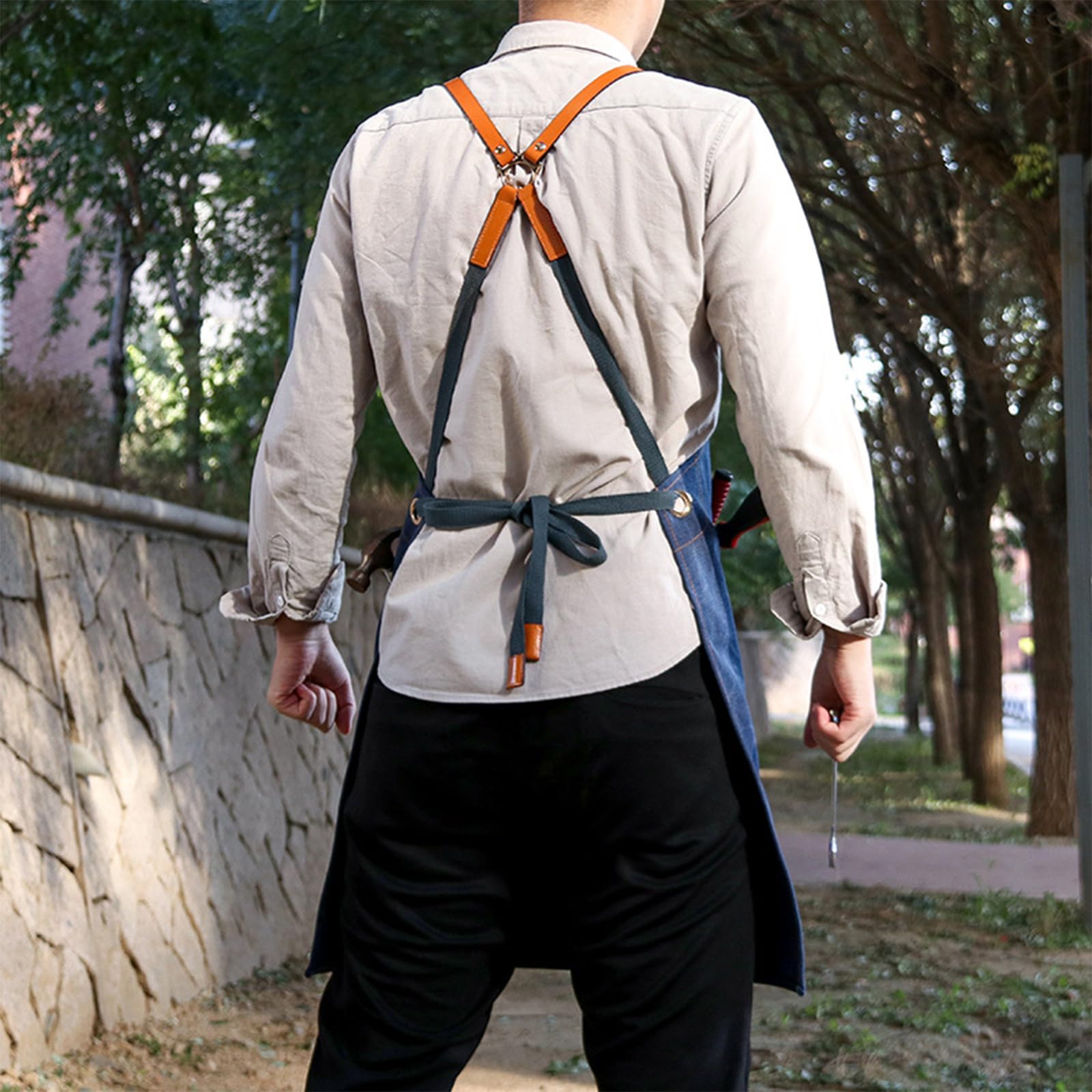 Delantal De Trabajo De Mezclilla Ajustable Tirantes Cruzados Delantales De Barbero Múltiples Bolsillos Para Hombres Y Mujeres Apto Para Cocina Jardinería Horneado Barbacoa