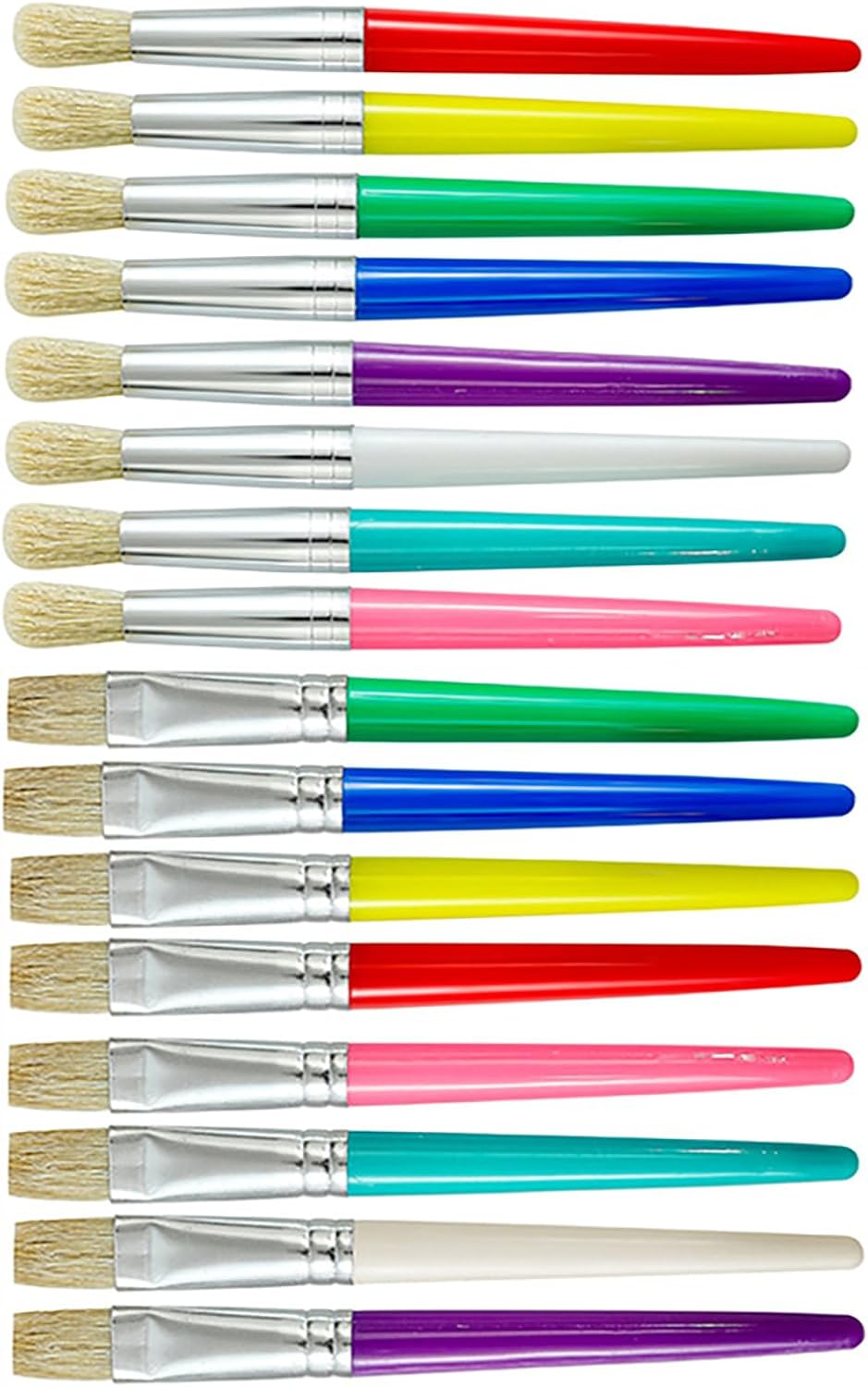 16 Pieces Kids Paint Brushes withPaint Palette Round Flat Bristle Tip Paintbrushes Coloful Painting Sets for Children