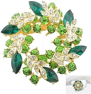 キラキラ大人かわいいリース風ブローチエメラルドグリーンクリスマス