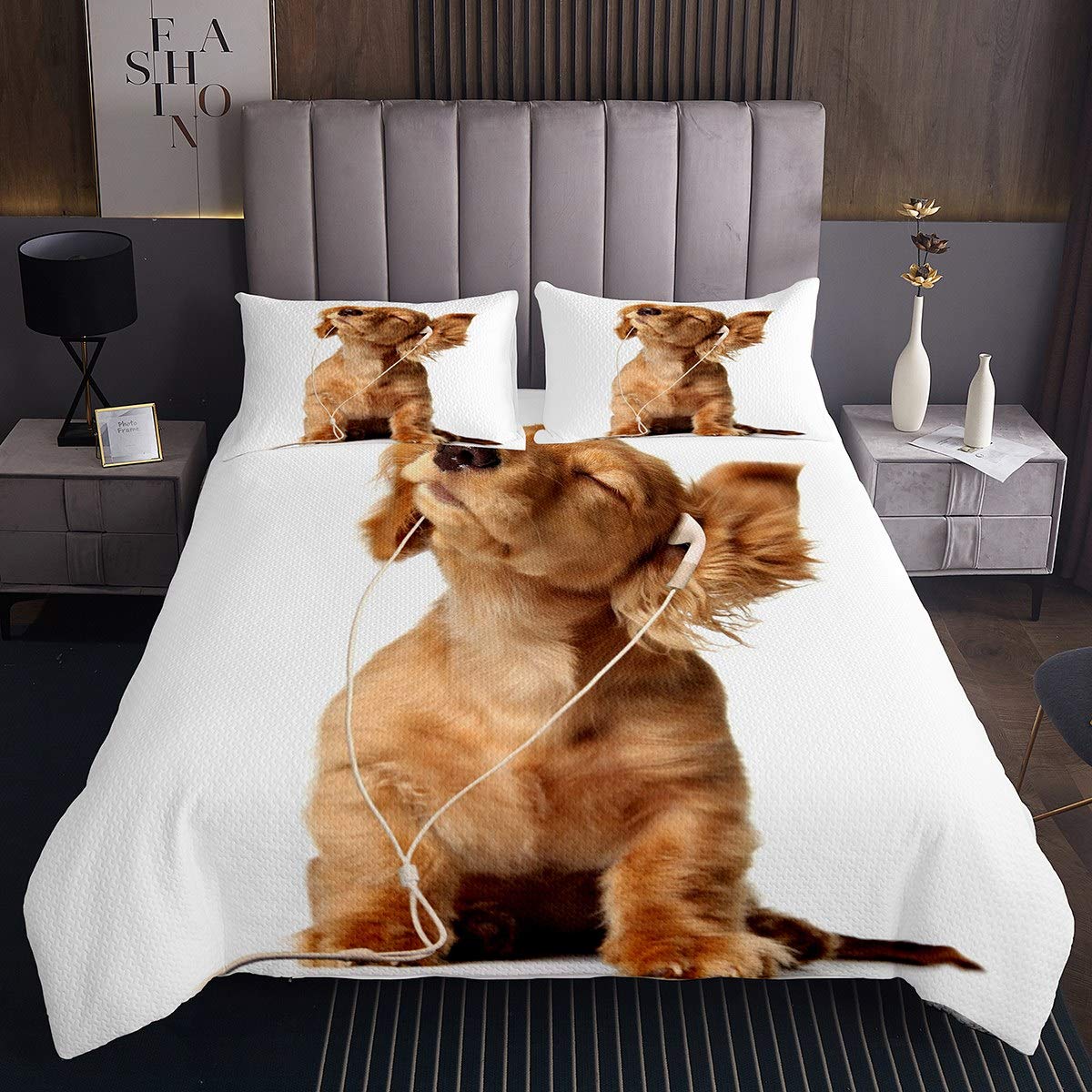 Coperta trapuntata per bambini con stampa di cani , coperta trapuntata, set di copertine 3D a tema musicale con animali trapuntati per camera da letto king size