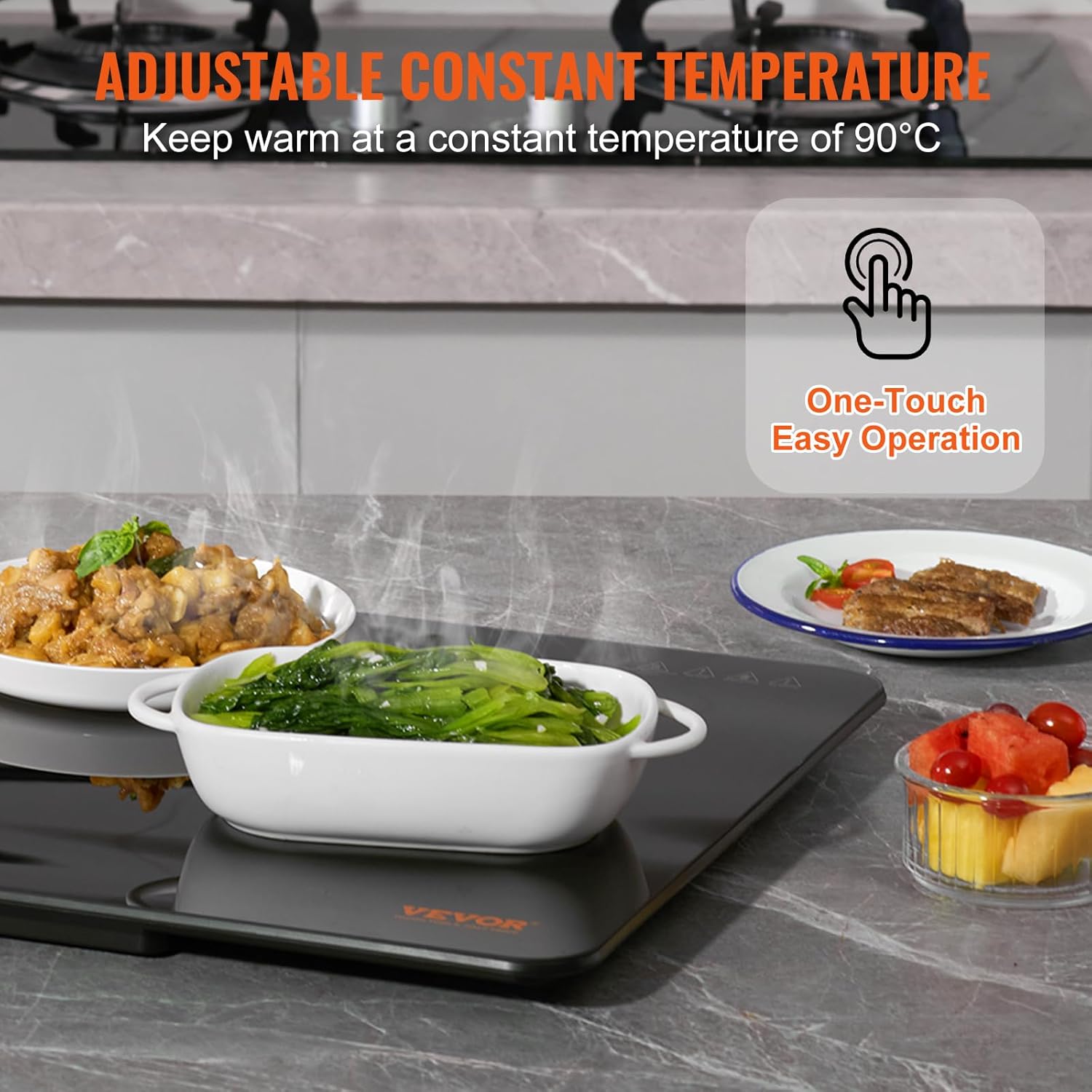 VEVOR Electric Warming Tray, Food Warming Trays for Buffet, Fast Heating Warming Trays, Portable Tempered Glass Heating Tray, ETL, 23.6" x 16.5"