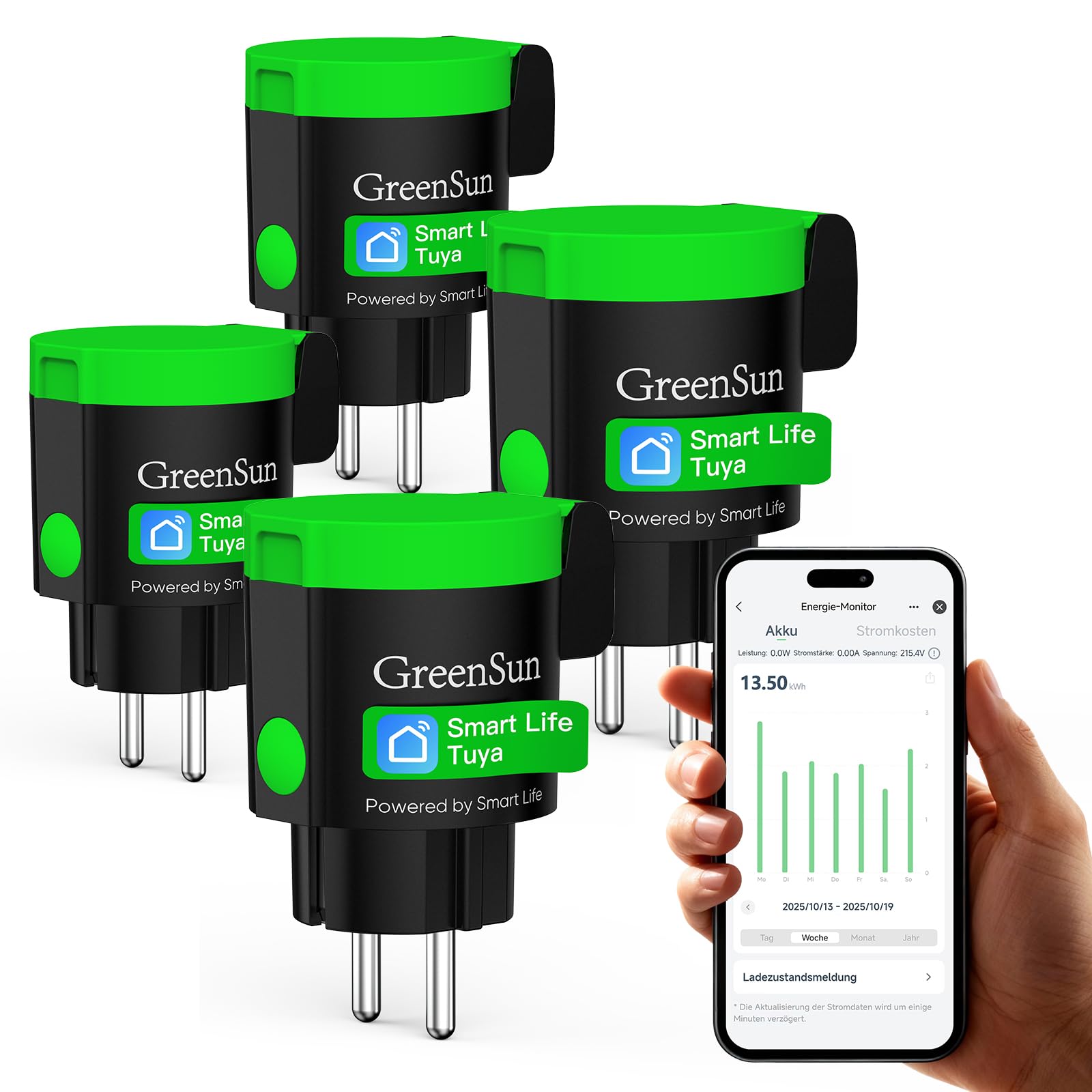 GreenSun Wlan Steckdose mit Strommessung Wlan 16A Alexa Steckdose Outdoor IP44