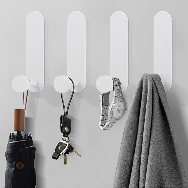 4 Pcs Extra Strong Adhesive Wall Hooks for Coats, Towels - No Drilling