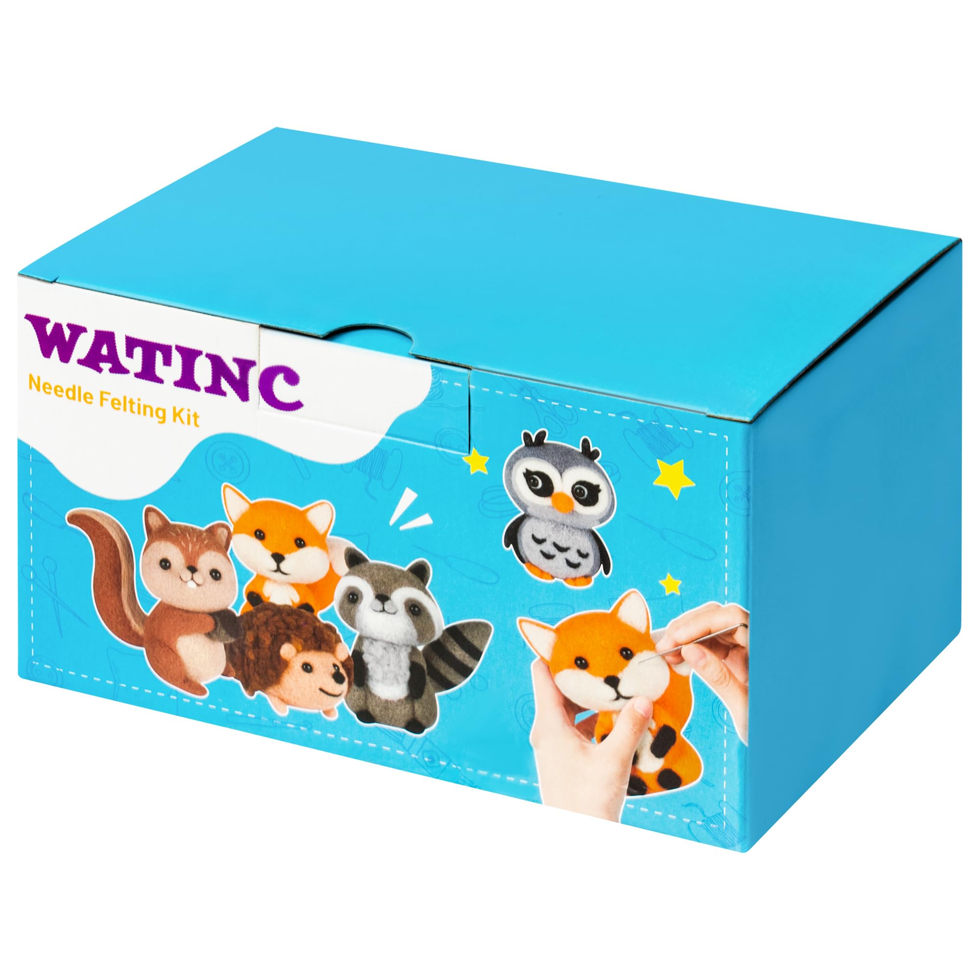 WATINC 25Pcs Woodland Animal Needle Felting Starter Kit Bricolage Aiguilletage Artisanat Feutre Outils Feutre Aiguille Mousse Coussin Hérisson Écureuil Noh Poupée Laine Fournitures de Fête Débutants