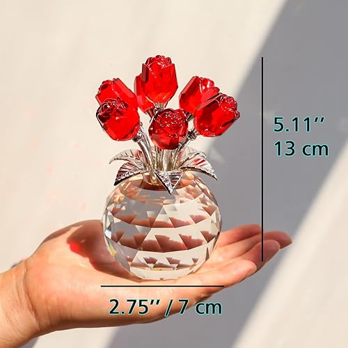 Miniatura 6 de Figuras de rosas rojas de cristal, regalos para mujeres, ramo de cristal para el día de la madre, cumpleaños, Navidad, rubí, flores coleccionables,
