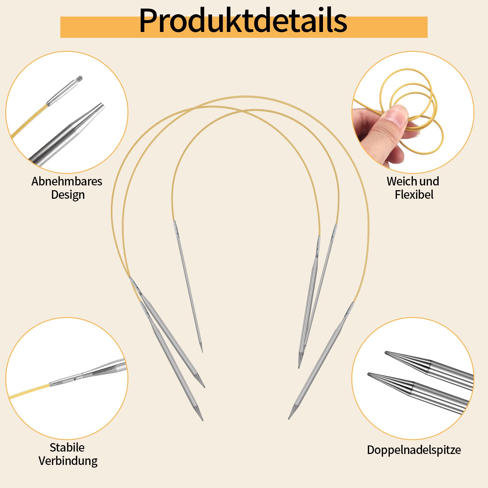 Austauschbare Rundstricknadeln Set, 10 Paar Tragbare Edelstahl Stricknadeln(2.8-6.0mm), Abnehmbarer Pullover Stricknadel Werkzeuge Set mit Roter PU Stricknadeltasche