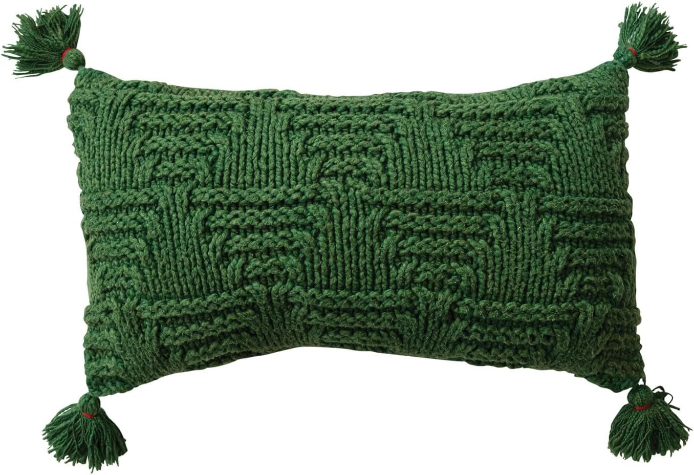 Creative Co-Op Woven Cotton Knit Lumbar Pillow with Tassels, Sandwashed Finish, Green