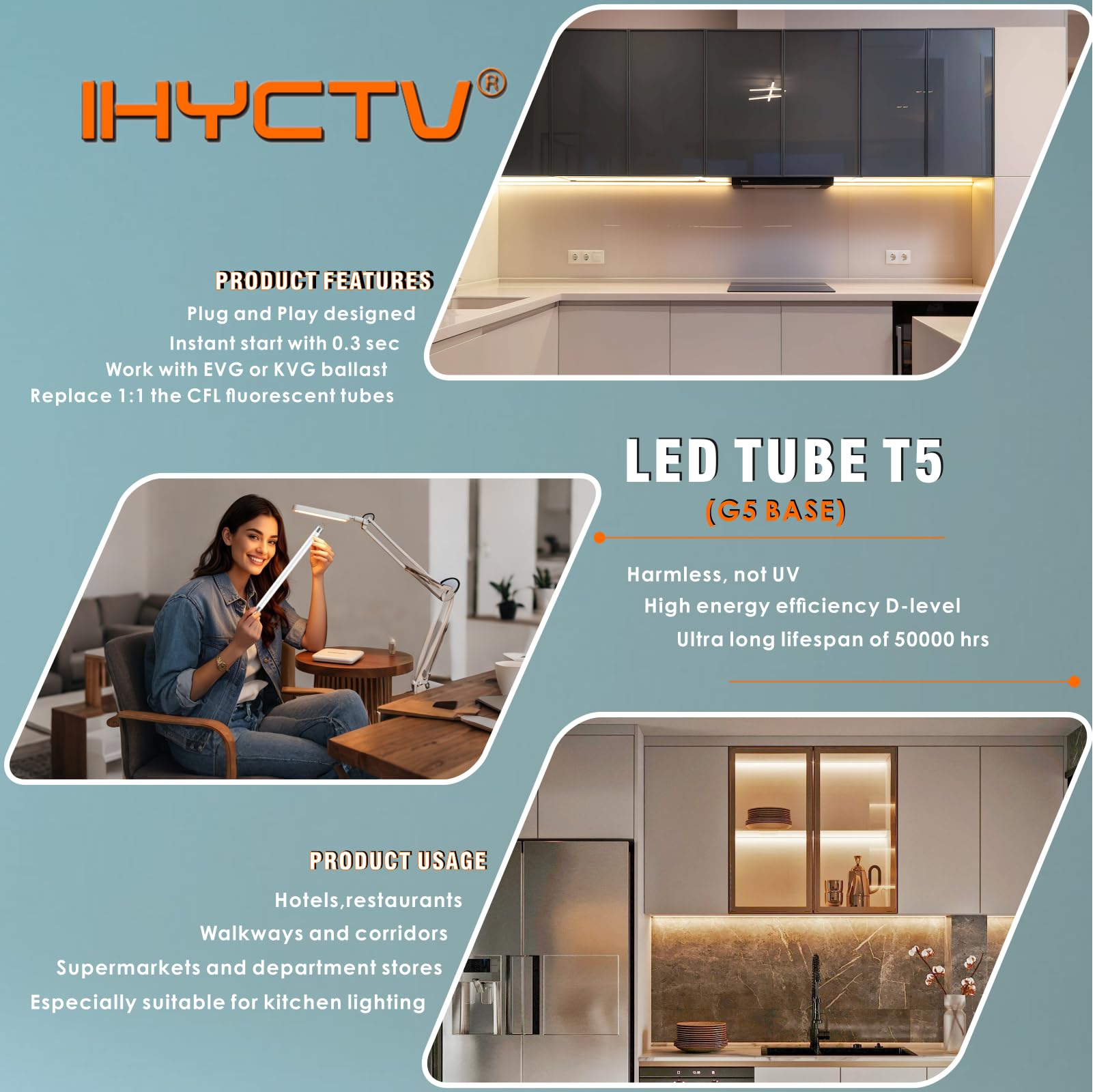 IHYCTV LED Röhre T5 114,9 cm, EVG KVG kompatibel, G5 20 W 2760 lm, tageslichtweiß 6500k, Ersatz für 54W Leuchtstoffröhren, langlebig 50.000h, Glas, matt, nicht dimmbar, 300 °, 1 Stück