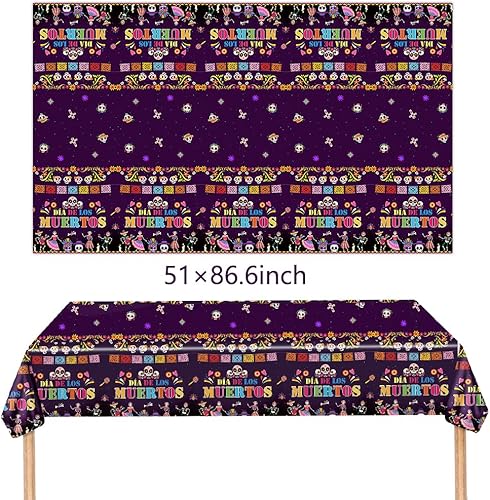 Miniatura 2 de Egami 2 manteles de fiesta con el Día de Muertos Dia de Muertos, suministros de decoración de 51 x 86.6 pulgadas para suministros de fiesta del Día