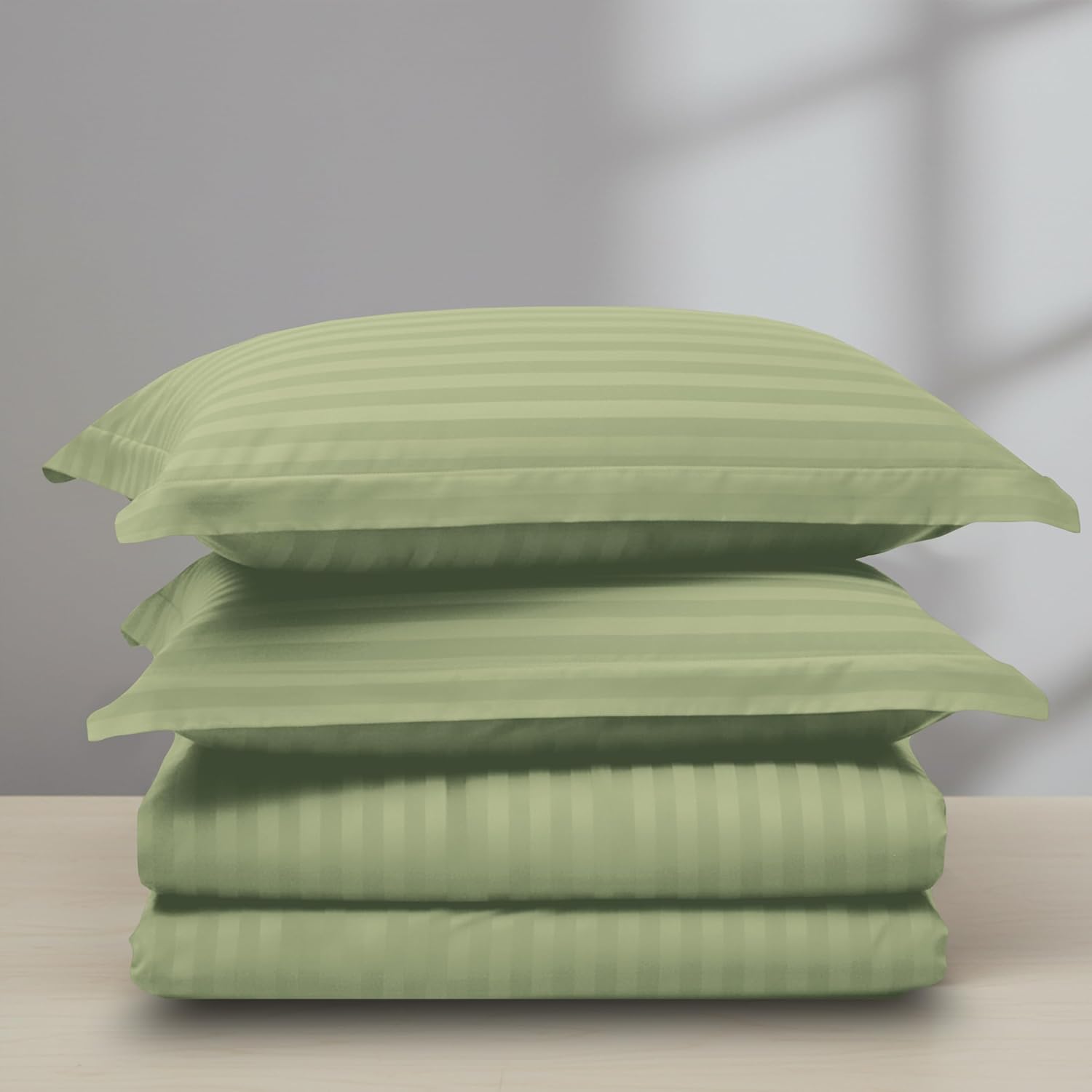 Elegant Comfort Luxury 3-Piece Striped Duvet Cover Set! - 1500 Premier Hotel Quality Silky-Soft Wrinkle Resistant Damask Stripe Duvet Cover Set, Full/Queen, Sage/Green