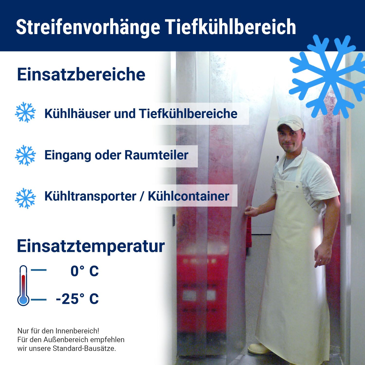 Zettl GmbH cortina de tiras de PVC, resistente al frío temperatura de servicio +/- 0,0 C° a -25C°, lamas 300x3mm transparentes, altura 2,00 m, ancho 1,00 m, acero inoxidable