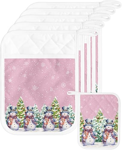 Miniatura 51 de Christmas 5Pcs Pot Holders for Kitchen, Non Slip & Heat Insulation Terry Cloth Potholder Set with Pocket, Thick Hot Pad Oven Mitts Trivet Coaster