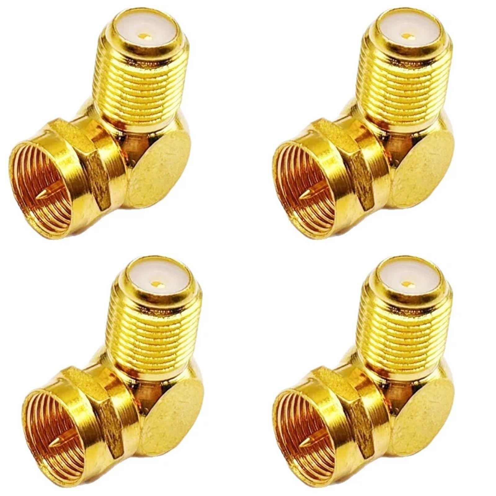 Adattatore coassiale ad angolo retto F RG6 Premium da 4 pezzi – Estensione a connessione rapida da maschio a femmina(Gold)