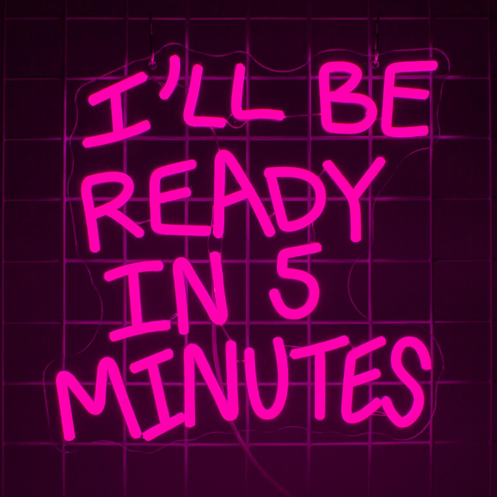 YSUIEC I'll Be Ready in 5 Minutes Neon Sign, Dimmables Pink Neon Lights For Wall Decor, Led Light Up Signs for Bedroom Home Bar Funny Birthday Party Decoration Gifts