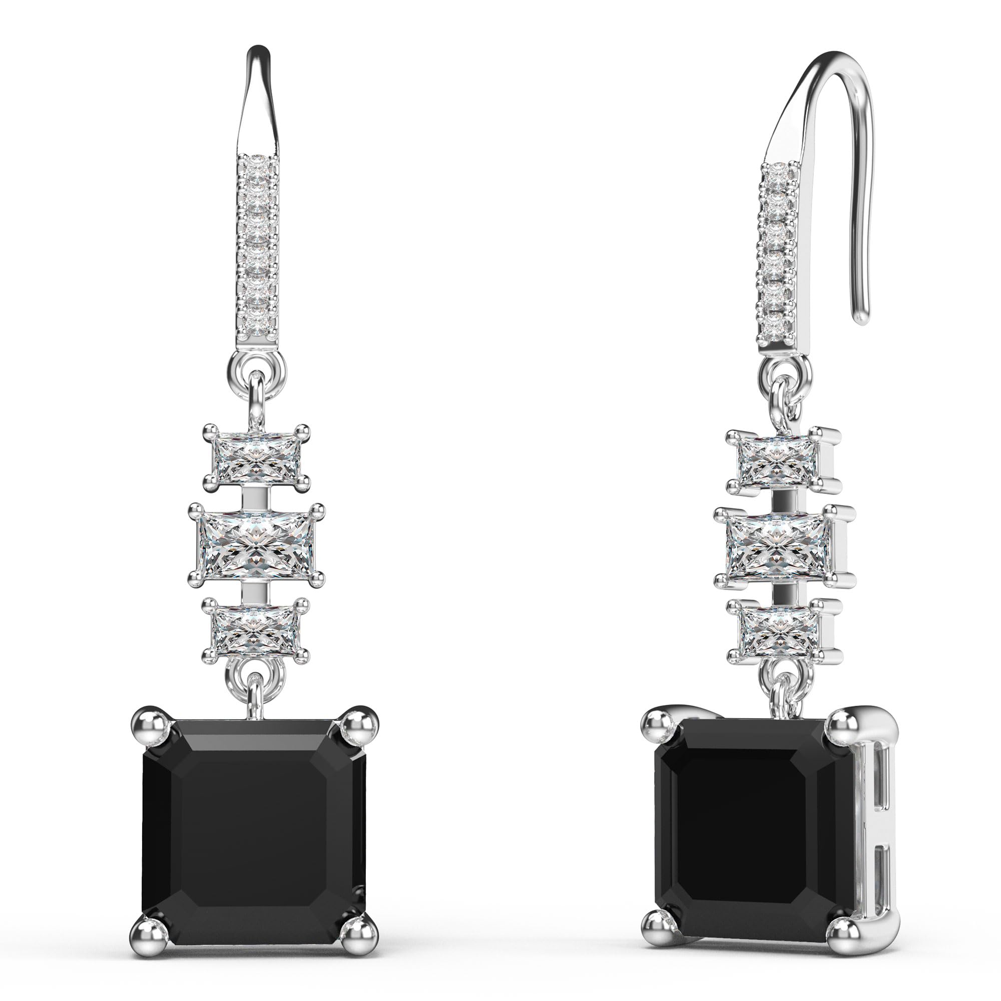 18K White Gold Plated Sterling Silver Asscher Cut Cubic Zirconia Dangle Earrings for Women Square CZ Diamond Drop