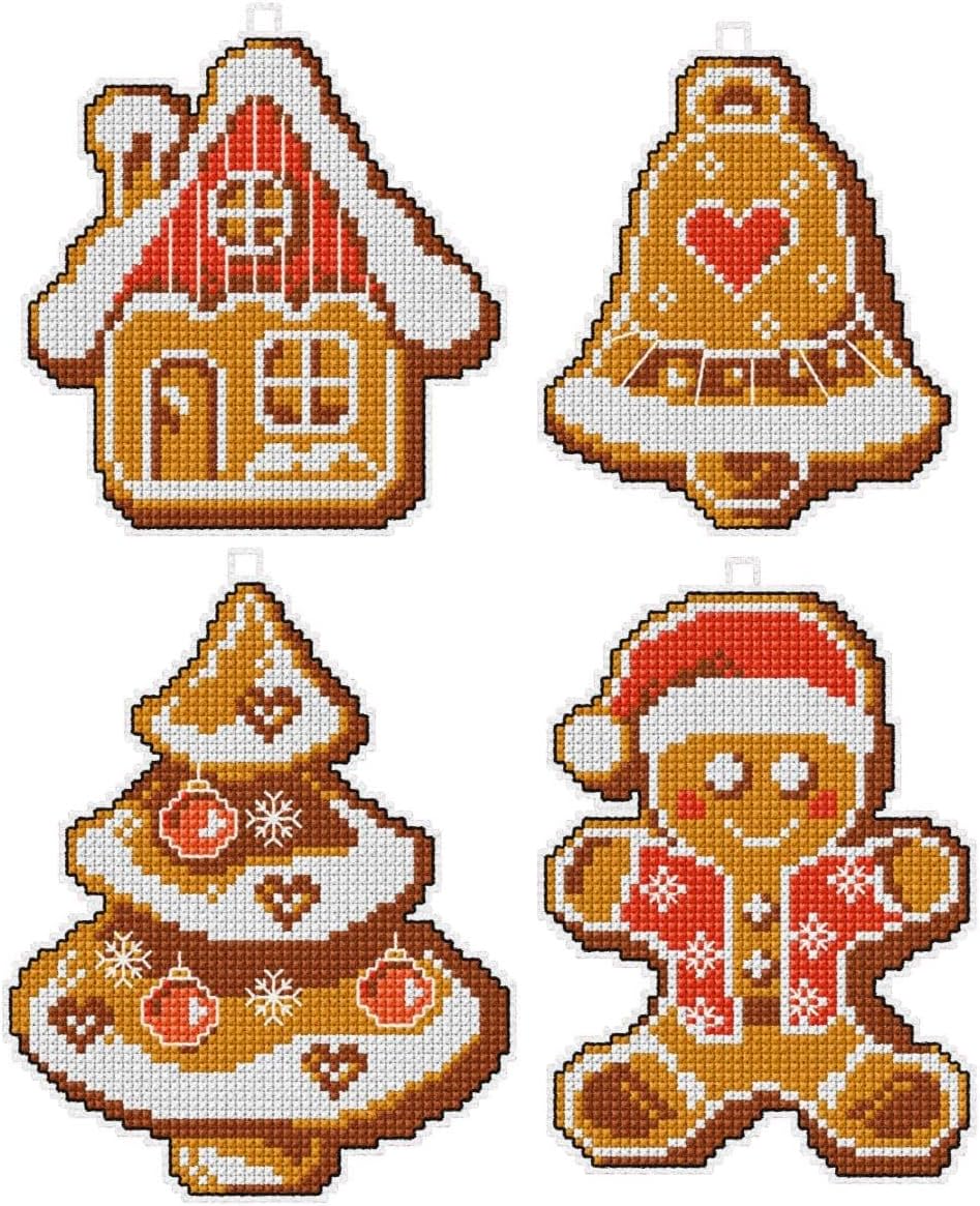 Wizardi Counted Cross-Stitch Kit on Plastic Canvas with Snowmen. 4 Christmas Ornaments Same Dimensions 13.15x4.33 inches. Plastic Canvas Sheet. Superb for Embroidery & Craft Amateurs. 7609 Orchidea