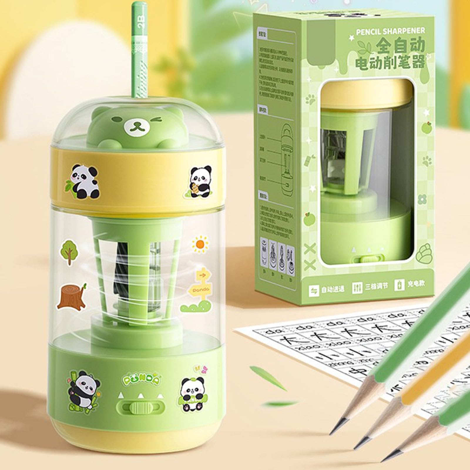Taille-crayon électrique automatique 3 réglages d'affûtage pour l'école à la maison USB/batterie rechargeable