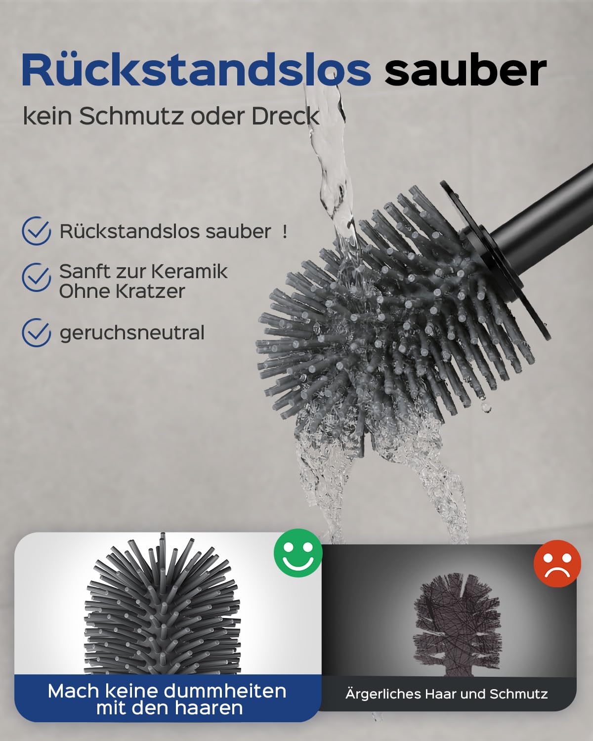 HAMITOR Escobillas De Baño Silicona Acero Inoxidable: Escobilla WC De Pared Negra, Escobilla Baño No Requiere Taladrar Y Es Fácil De Limpiar, Conjunto De Baño con Base De Secador 2 Pack