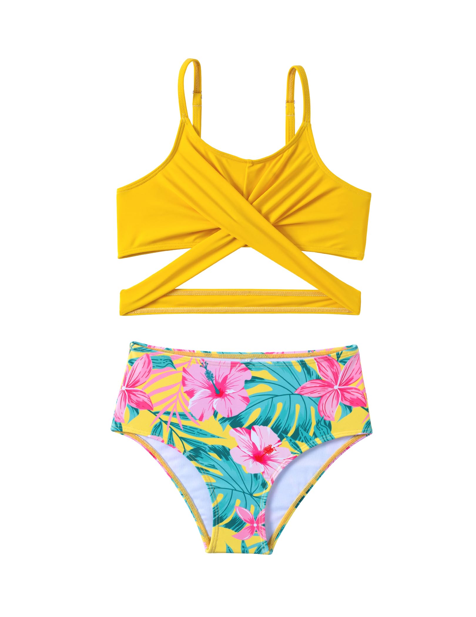 Arshiner Niñas Conjunto de Bikini 3 Piezas con Pareo Bañador Verano Falda Impresión Traje Ropa de Playa para Niñas 7-15 Años