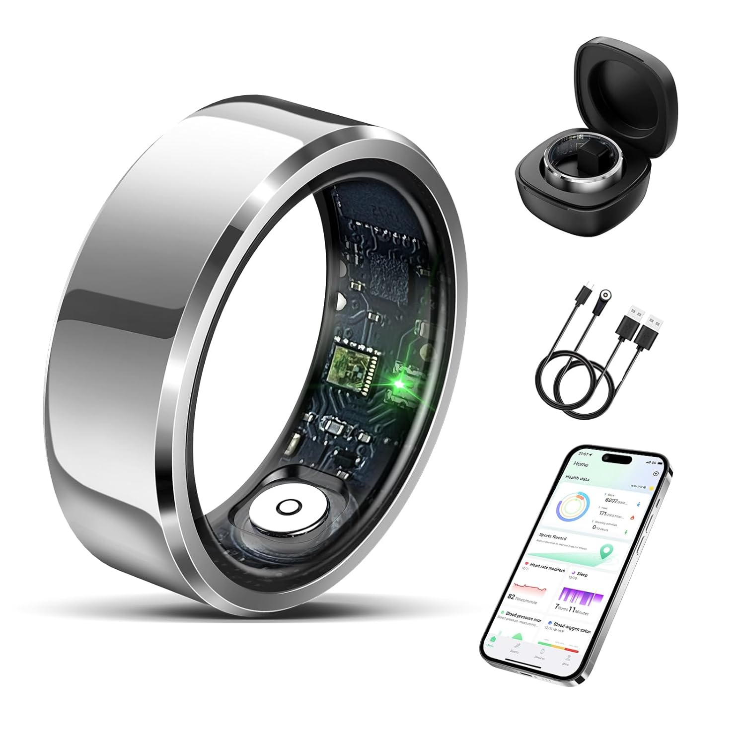 Delcast Smart Ring for Women Men-Wearable Fitness Tracker with Sleep Tracking Heart Rate Healthy Monitor Ring Activity Monitoring
