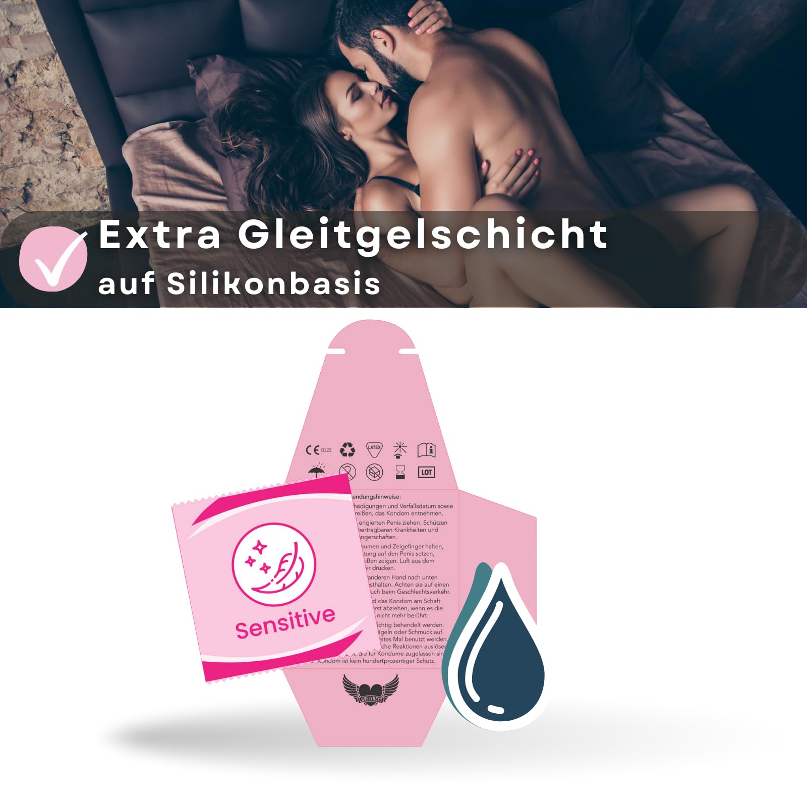 Kondome Sensitiv Gefühlsecht 200 Stück 52mm - Extra dünn Extra feucht Analverkehr Gleitfilm Lovelyness