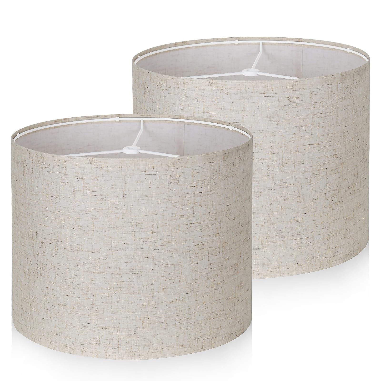 Lamp Shades Set of 2,Drum Lampshades,Medium Lampshades Linen Fabric 13" Top x 13" Bottom x 10" High,Beige Lampshades Natural Linen Hand Crafted,Easy Assembly Lamp Shades for Table, Floor,Wall Lamps