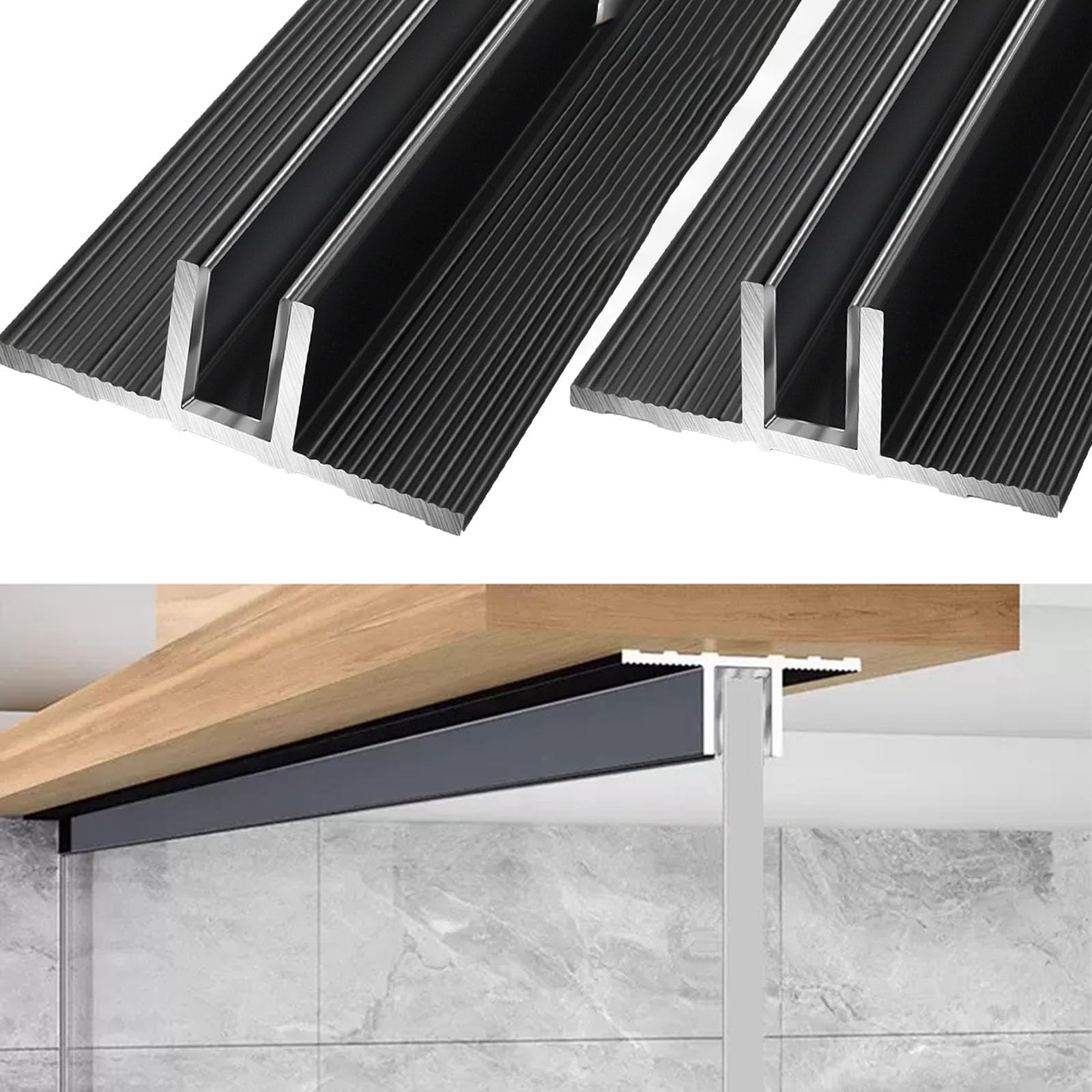 Rail de douche en T verre 10mm profilé étanchéité argenté pour barre stabilisatrice cabine
