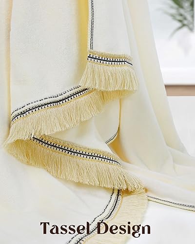 Miniatura 5 de Cleanbear Juego de 2 toallas de baño de microfibra gruesa, delicadas toallas de baño con borlas y texto bordado, 55 x 27 pulgadas, color blanco hueso