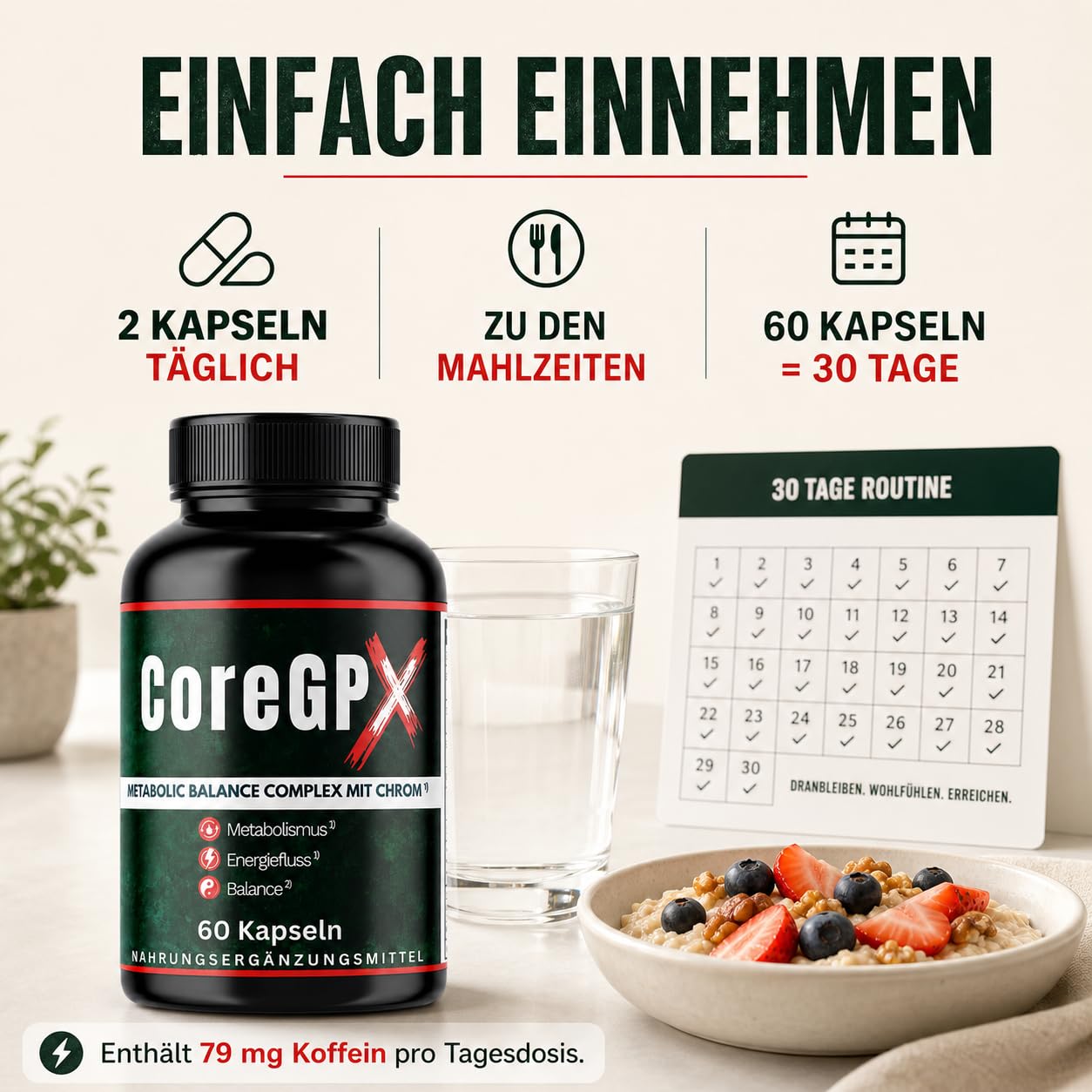 Core GPX Original von ZENICAPS – 60 Stoffwechsel Kapseln mit Chrom & Jod – Chrom für normalen Makronährstoffwechsel, Jod für Energiestoffwechsel – mit Grüntee, grünem Kaffee, L-Carnitin & L-Tyrosin