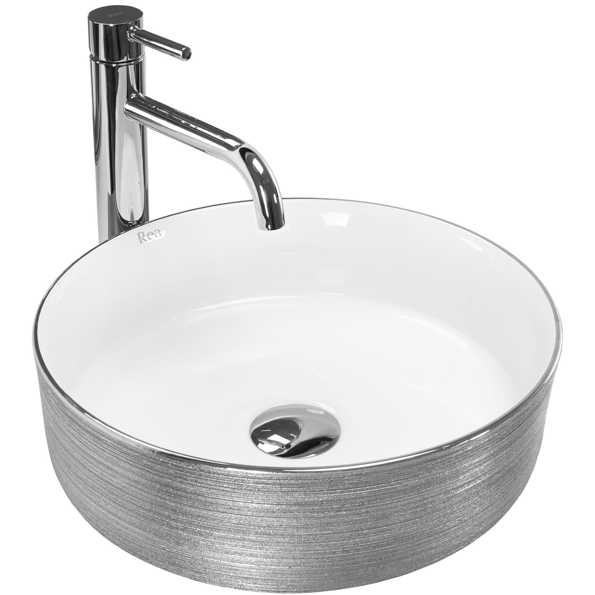 Rea - Lavabo Da Appoggio Sami Round White Grey, Moderno E Funzionale - 36X11,5X36cm