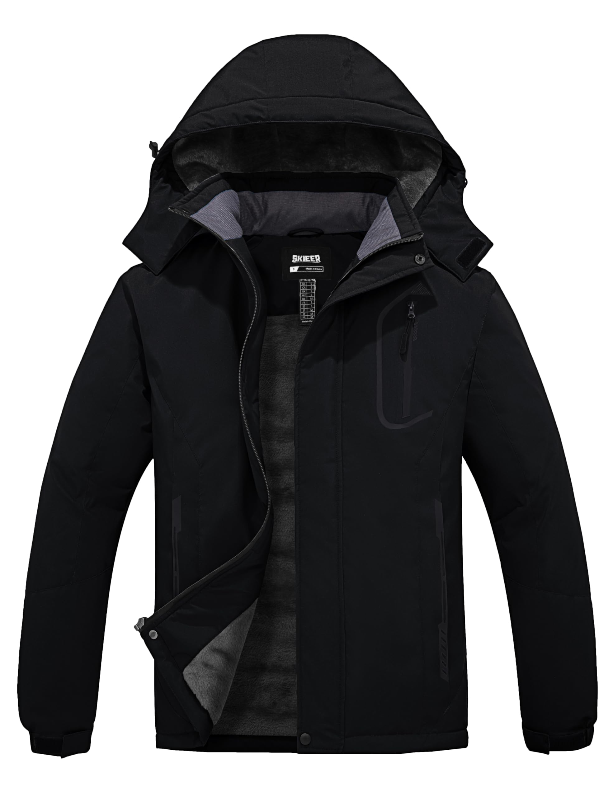 Skieer Mens Mountain Waterproof Ski Jacket Winter Rain Jacket Warm Fleece Snow Coat