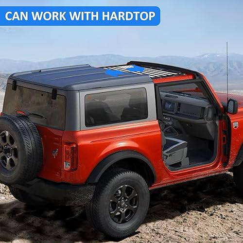 Vista 13 de Parasol compatible con Ford Bronco 2021, 2022, 2023, 2024 2025, nuevo Ford Bronco de 4 puertas, parasol de bikini superior para techo, accesorios US
