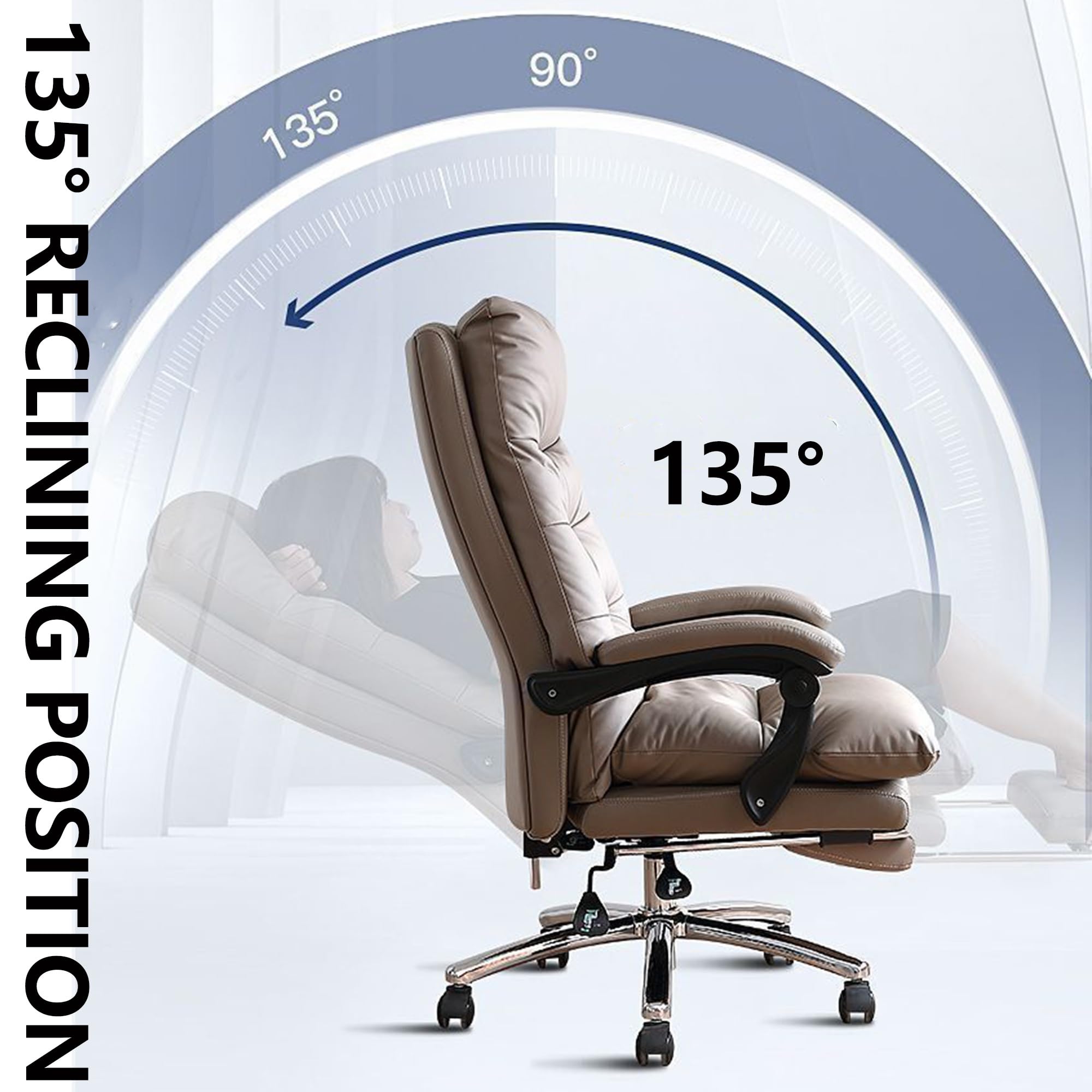 Verstellbarer verstellbarer Computerstuhl mit Fußstütze – ergonomischer Büro-Boss-Schreibtischstuhl, 135° drehbar, Gaming-Stuhl für Zuhause, Studium und Chefgebrauch, bequem und stilvoll