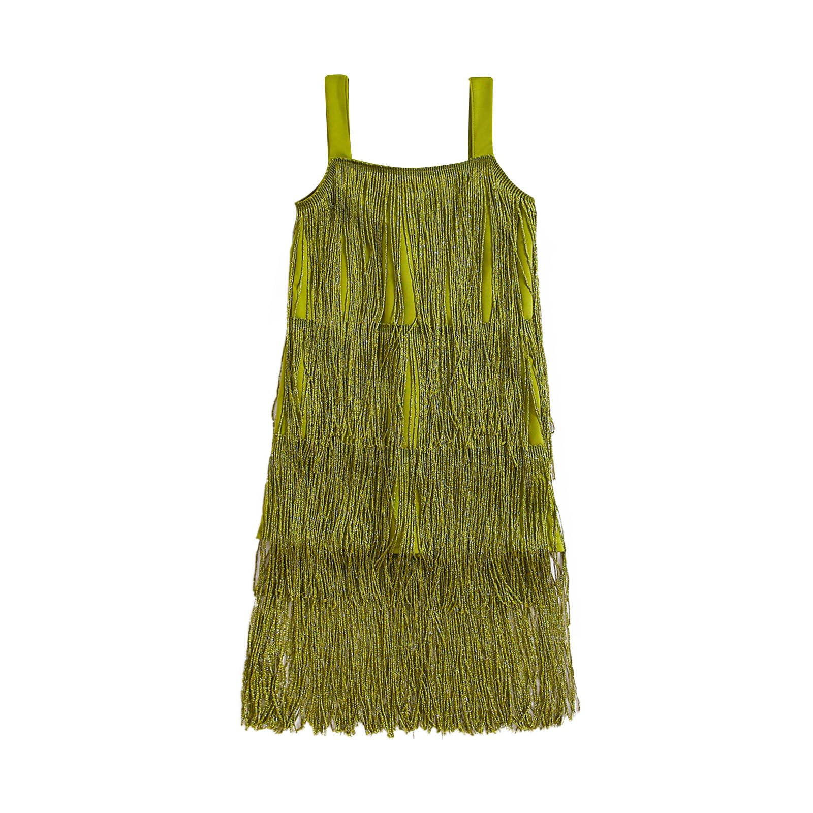 PDYLZWZY Vestido de niña con lentejuelas y flecos, borla brillante, sin mangas, vestido de baile latino para niñas pequeñas, trajes de verano