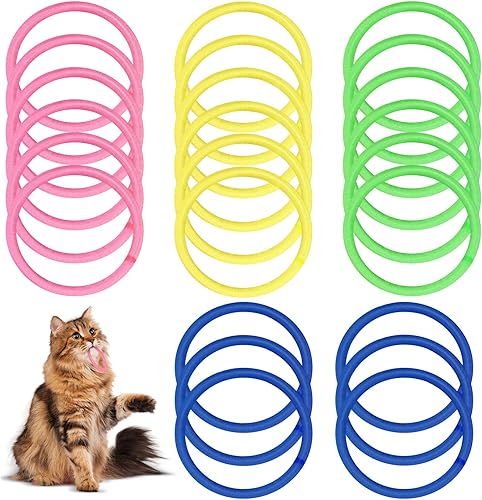 Miniatura 10 de Juguetes para gatos, 24 unidades, juguete de goma para masticar, juguetes interactivos para gatos para matar el tiempo, pulseras coloridas bandas