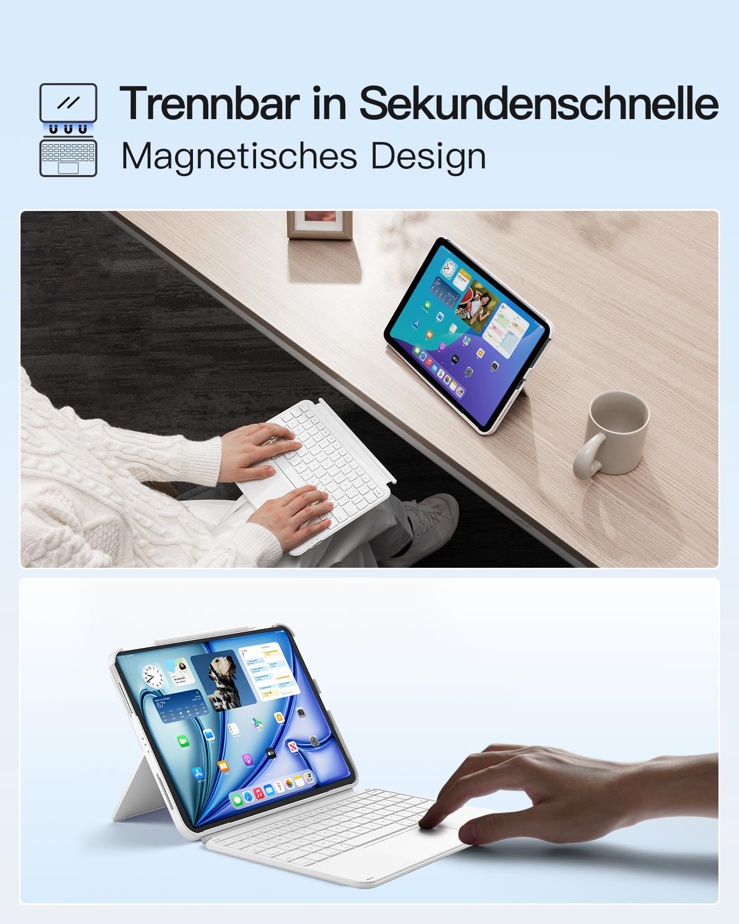 Inateck Etui z klawiaturą, ultralekka klawiatura do iPada 10 generacji, iPad Air 6 11" 2024, iPad Air 5/4 10,9", iPad Pro 11 4/3/2/1 generacji, zdejmowane, z touchpadem, QWERTZ, KB04122