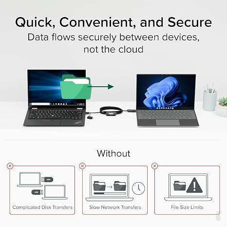 Plugable USB Data Transfer Cable PC to PC, Compatible with Windows USB C and USB 3.0, Transfer Files to New Computer with Included Bravura Easy Computer Sync Software, 6.6ft (USBC-TRAN)