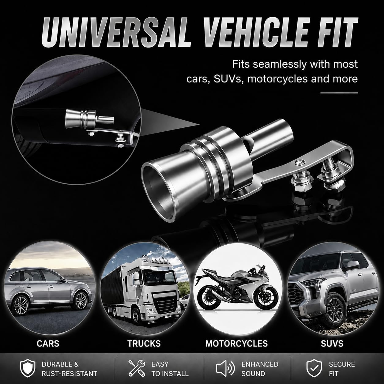 Turbo Whistle for Exhaust Pipe 2PCS Silver, Aluminum Alloy Universal Exhaust Whistle Turbo Sound Muffler, Car Turbo Sound Pipe Simulator for SUV Sedan Truck, Easy Install Exhaust Accessory