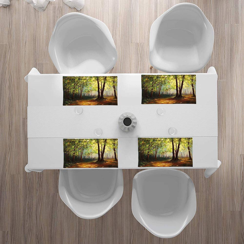 Placemats Table Place Mats,Nature,Forest Tree Painting in Earthen Color Effects Spring Woodla,Countertop Protection Heat Resistant Washable Easy to Clean Non Slip Thick Nonstick Pastry Mats (Set of 4)