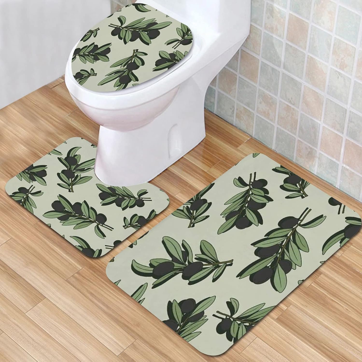 Bathroom Mat Bathroom Mat Branch Plants Olive Hand Drawn Oil Vegetable