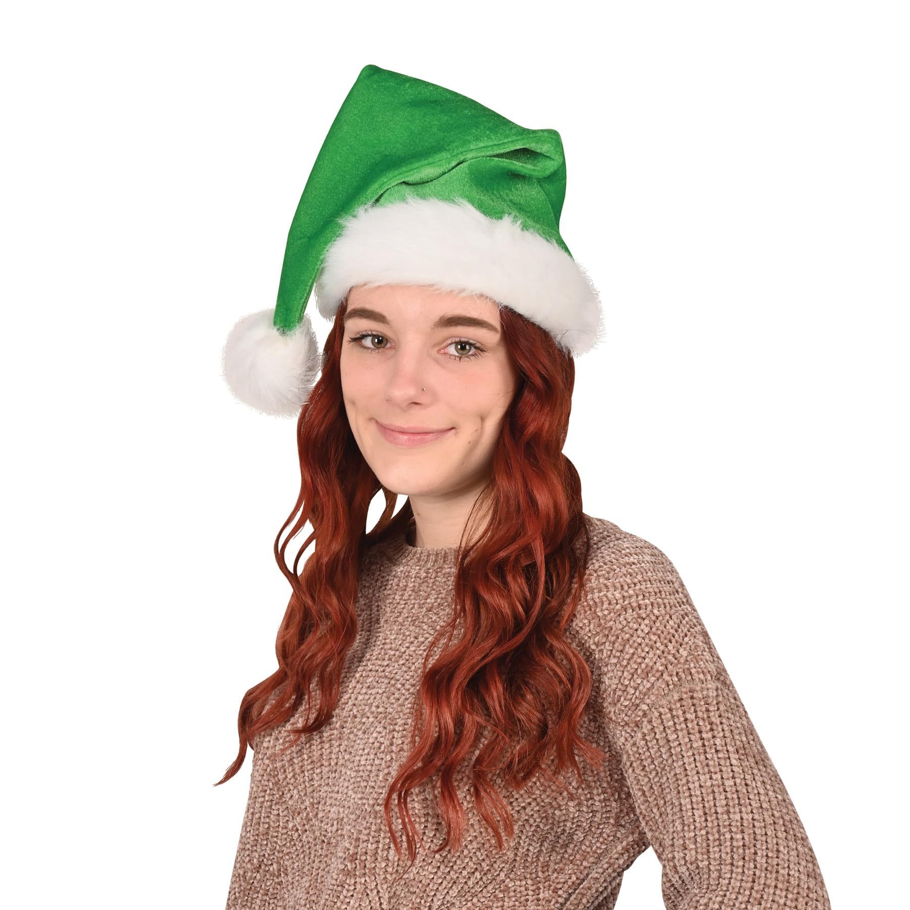 Beistle 2 sombreros de Papá Noel de tela de tamaño adulto para Navidad, suministros y recuerdos de fiesta, uno, verde/blanco