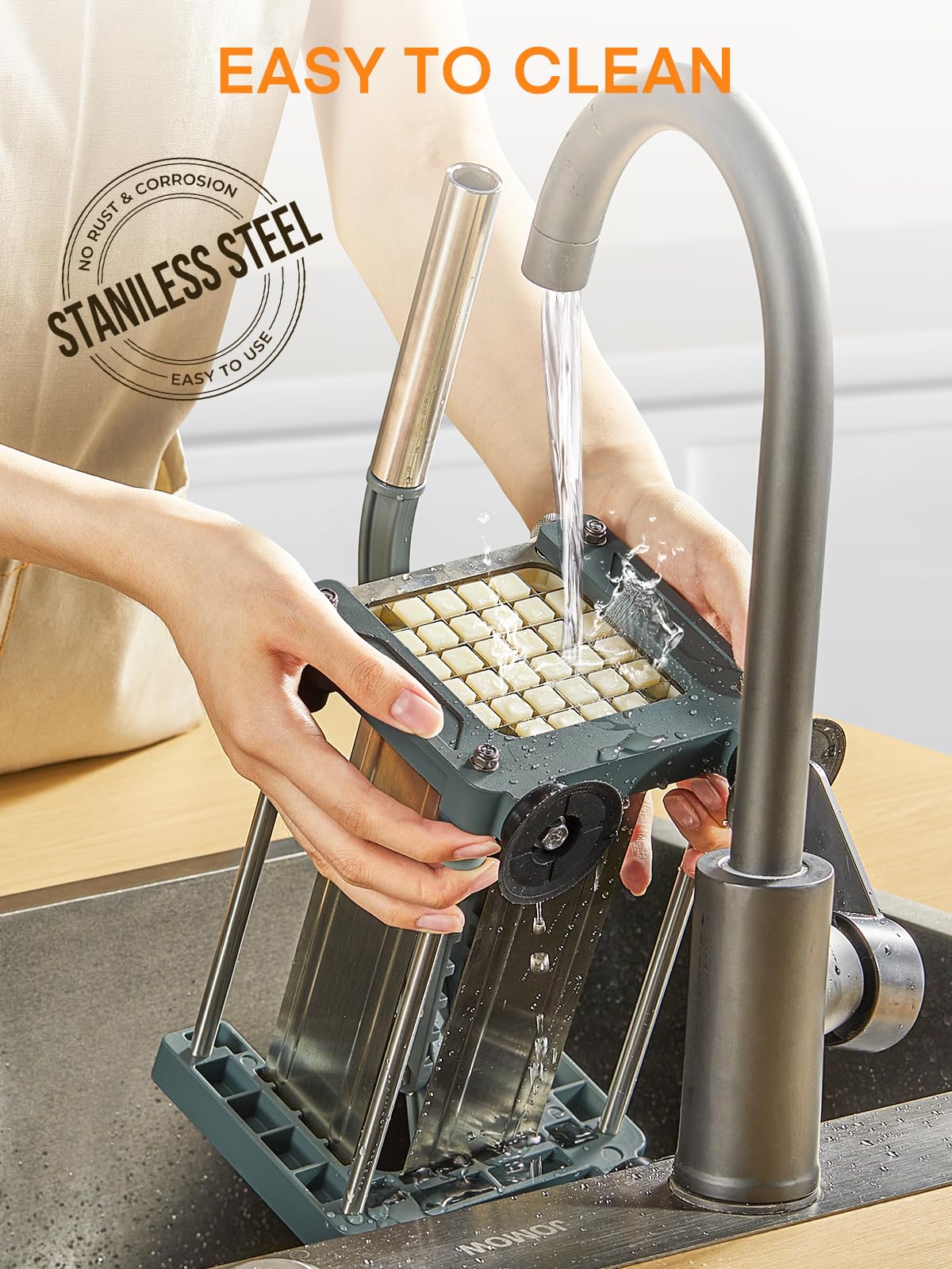 FOHRER Pommesschneider Edelstahl Professioneller Manueller Kartoffelschneider mit 13 mm Klingen aus Edelstahl, Pommes Frites Schneider für ganze Kartoffeln, Karotten, Gurken, Zwiebel, Pommes