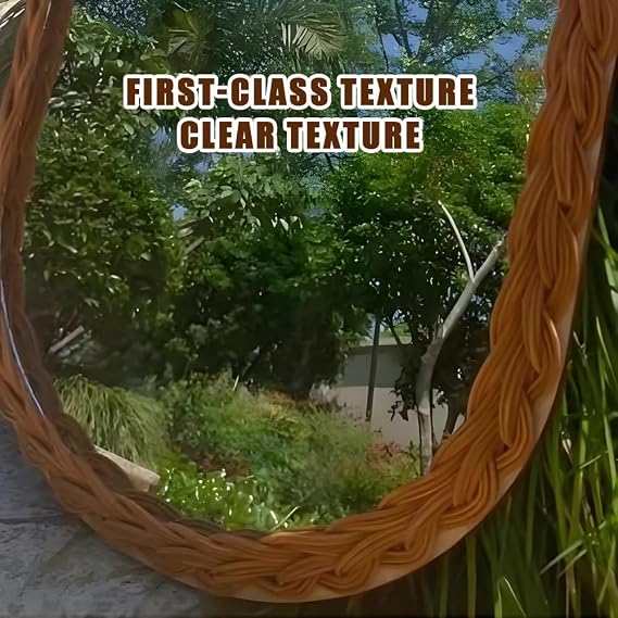 LTSRLL 1 Pcs Rattan Woven Art Decor Makeup Mirror Small Oval/Fan Vanity Table Mirror for Coastal Home Entrance Bedroom(Brown Oval)