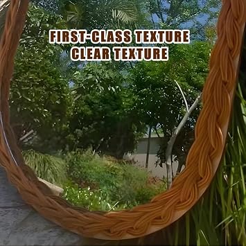 LTSRLL 1 Pcs Rattan Woven Art Decor Makeup Mirror Small Oval/Fan Vanity Table Mirror for Coastal Home Entrance Bedroom(Brown Oval)