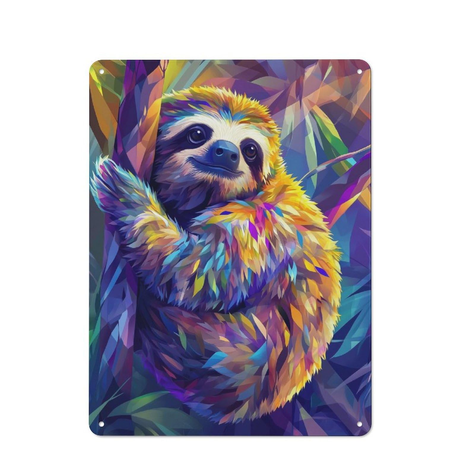 Rustic Tin Wall Sign 40x30cm Featuring Colorful Sloth in Jungle, Bistro Wall Plaque for Restaurant, Kitchen, Counter Or Breakfast Nook