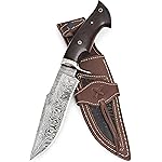 BIGCAT ROAR Leopard Hunter - Handmade Damascus Steel Fixed Blade Hunting Knife 12 - Walnut Wood Handle & Leather Sheath - Hunting, Outdoor Survival, Bushcraft EDC Long Knife - Collector Gifts for Men