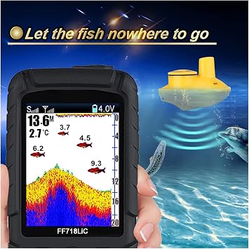 Fish Finders Depth Finders Wireless Portable Fish Finder 45M/147Feet Sonar Depth Waterproof Fishfinder Ocean River Lake for Boat Kayak Sea Fishing Color: FF718LiC-W