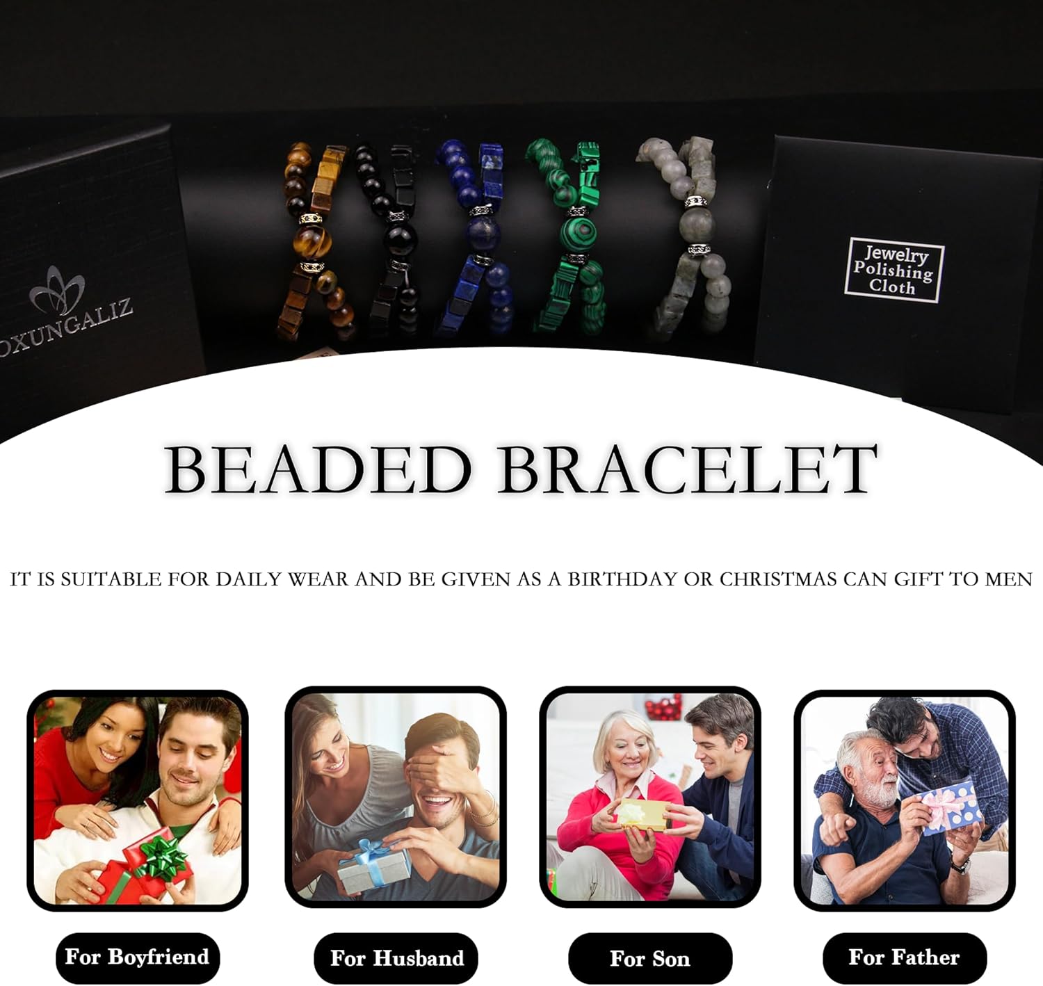 Beaded Bracelets for Men - Inspirational Bracelets - Handmade Natural Stone Stretch Bead Bracelet Men Fathers Day Thanksgiving Christmas Birthday Gifts for Men - Image 6