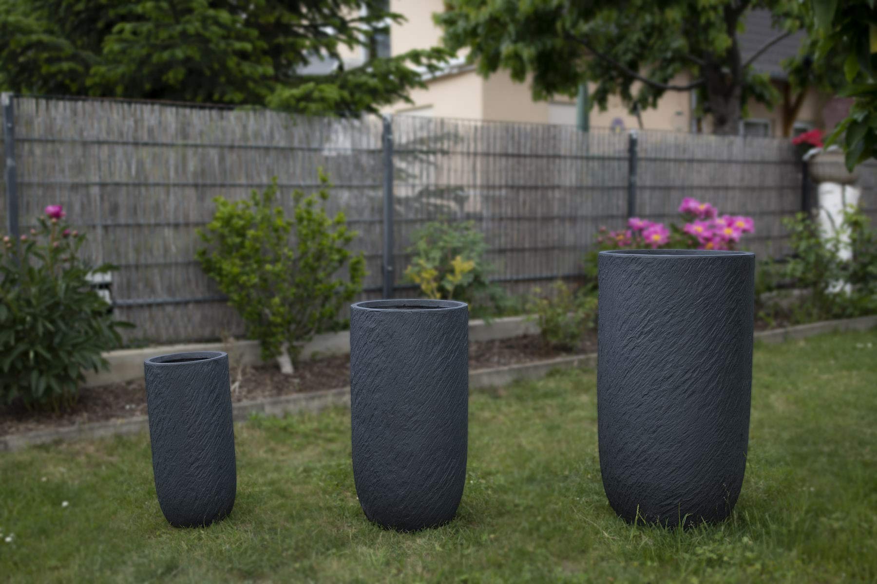Köhko® Blumenkübel Pflanzkübel aus Fiberglas Pflanzübertopf ø24xH49 cm Anthrazit Rund Übertopf